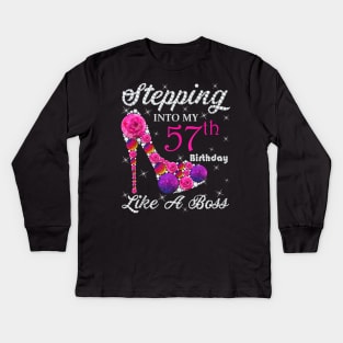 Cute Gift,Queens, Stepping Into My 57th Birthday Like A boss Tank Top Kids Long Sleeve T-Shirt